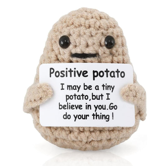 Funny Positive Potato, 3 inch Cute Crochet Potato Doll with Positive Card, Soft Wool Knitting Emotional Support Positive Life Potato Toy for Birthday Gifts Room Decor