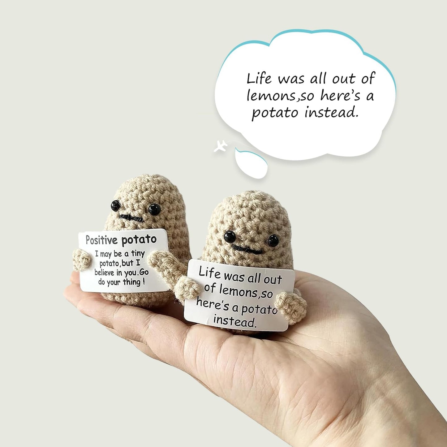 Funny Positive Potato, 3 inch Cute Crochet Potato Doll with Positive Card, Soft Wool Knitting Emotional Support Positive Life Potato Toy for Birthday Gifts Room Decor